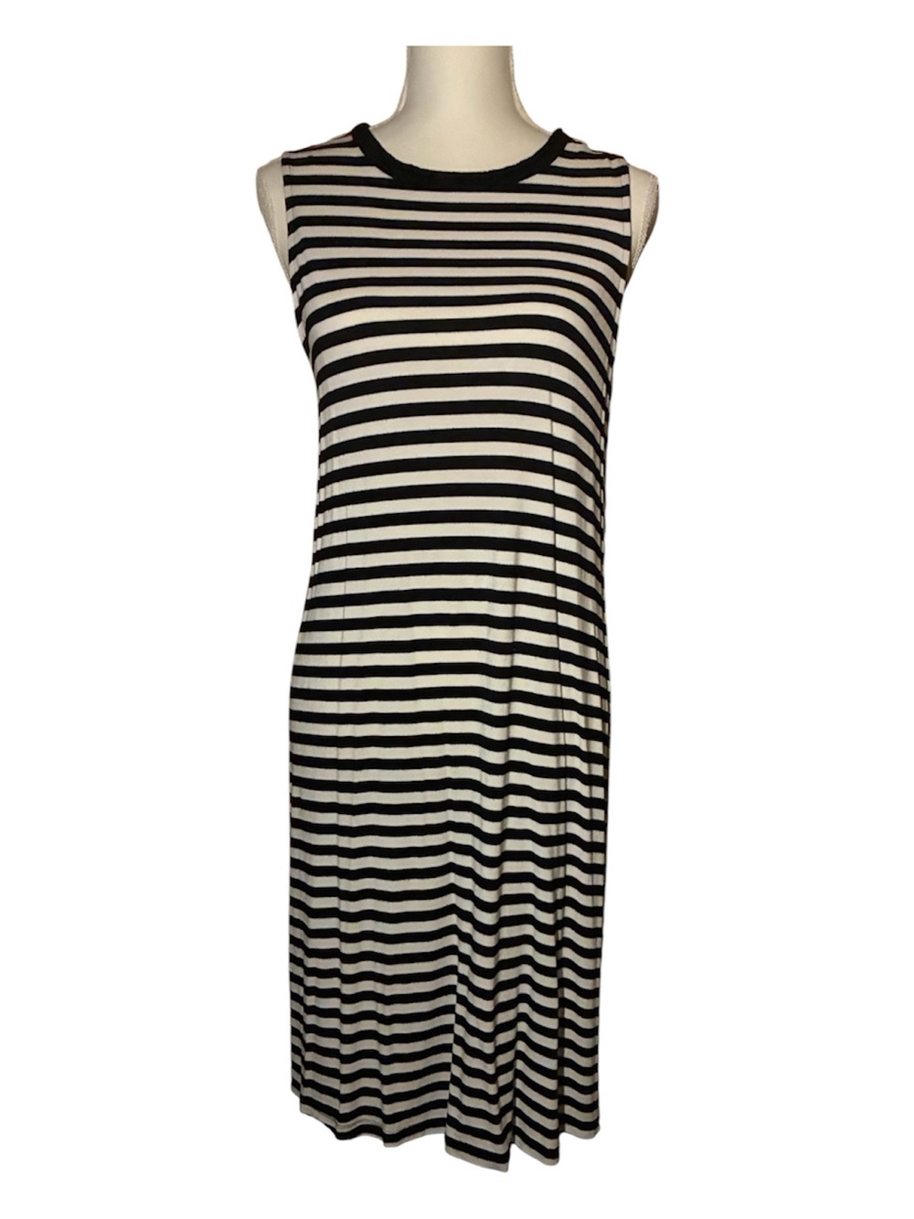 NWOT Women’s Time and Tru Black and White Striped Sleeveless Maxi Dress